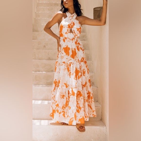 Fortunate One Dresses & Skirts - Fortunate One | NWT Sandy Beaches Floral Orange White Sleeveless Maxi Dress S